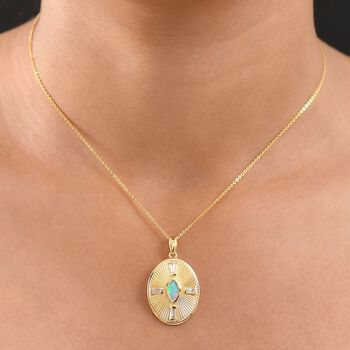 D'Joy AA Nat&uuml;rlicher, &auml;thiopischer Welo Opal, Wei&szlig;er Zirkon Schmuckset ca. 50 cm 925 Silber 750 Gelbgold Vermeil ca. 0.80 ct