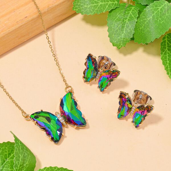 Mehrfarbiger Kristall und weißes Zirkonia-Schmuckset image number 2