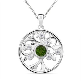 Natürlicher Chromdiopsid und Moissanit Anhänger mit 50cm Kette - 1 ct.