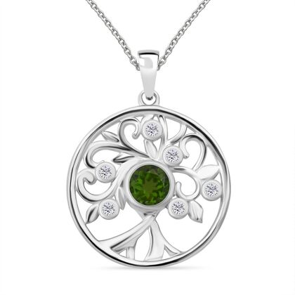 Nat&uuml;rlicher Chromdiopsid, Moissanit Anh&auml;nger mit Kette ca. 50 cm, 925 Silber rhodiniert ca. 1.09 ct