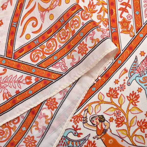 LA MAREY gemusterter Quadratschal aus 100% Seide, Orange image number 3