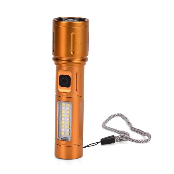 LIVMORE 6 in 1 LED-Taschenlampen aus Metall mit SOS Funktion, wiederaufladbar, 14x3,5 cm, Gold image number 2