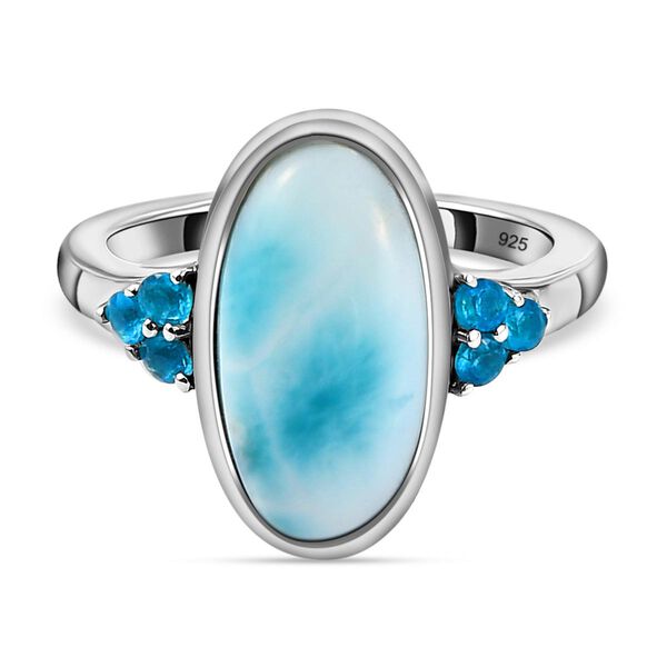 Larimar und Neon Apatit-Ring, 925 Silber platiniert  ca. 6,46 ct