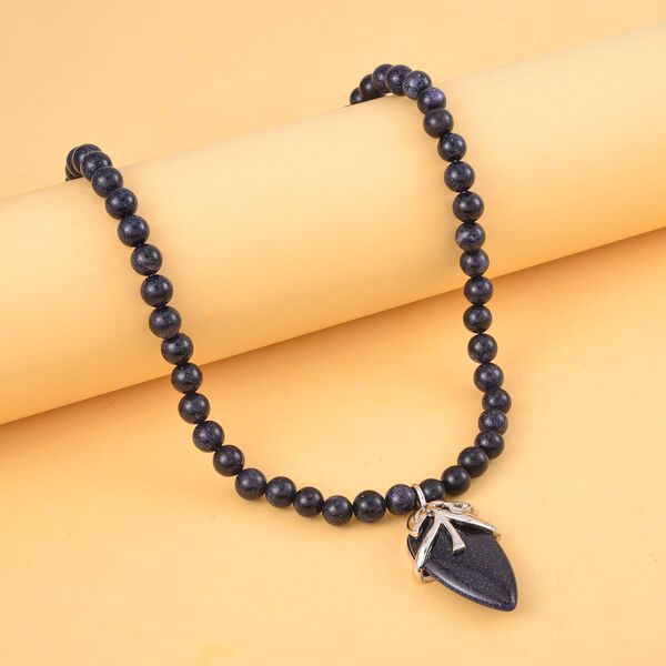 Blauer Sandstein Halskette ca. 45 cm Reines Messing ca. 127.50 ct image number 2