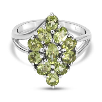 Nat&uuml;rlicher Peridot Ring 925 Silber platiniert (Gr&ouml;&szlig;e 16.00) ca. 2,04 ct