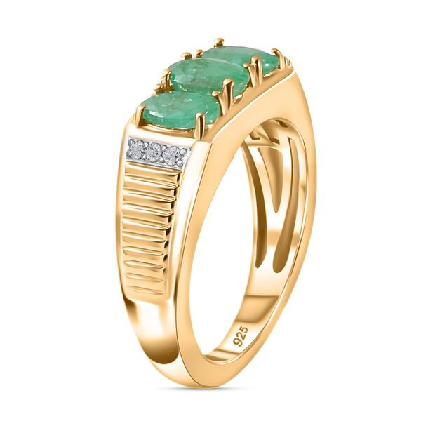 AA Kagem Sambischer Smaragd, wei&szlig;er Zirkon Ring, 925 Silber Gelbgold Vermeil (Gr&ouml;&szlig;e 18.00) ca. 1.40 ct image number 4