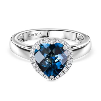 AA London Blau Topas, Wei&szlig;er Zirkon Ring 925 Silber rhodiniert (Gr&ouml;&szlig;e 21.00) ca. 2,30 ct