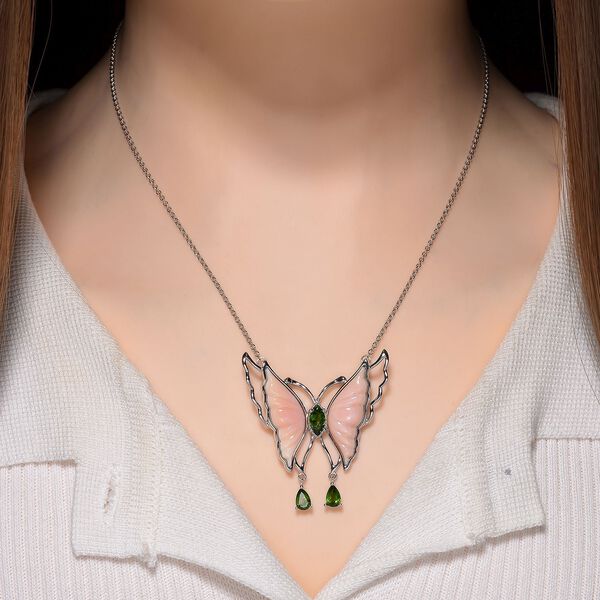 D'Joy Natürlicher Rosa Königsmuschel Perle, Natürlicher Chromdiopsid Halskette ca. 45 cm 925 Silber rhodiniert image number 2