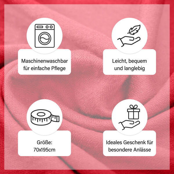 LA MAREY luxuriöser und weicher Schal aus 100% Kaschmirwolle, 70x195 cm, Rubinrot image number 4