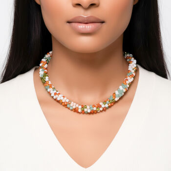 Mehrfarbige Pfirsich Kristall 45cm Halskette