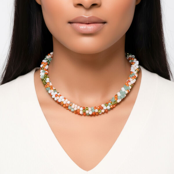 Mehrfarbige Pfirsich Kristall 45cm Halskette image number 3