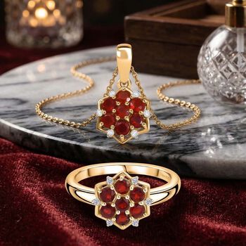 D'Joy AA mexikanischer Kirschfeuer-Opal und Moissanit Ring und Anh&auml;nger mit 50cm Kette