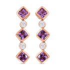 Rose De France Amethyst, weißer Zirkon Ohrringe, 925 Silber rosévergoldet ca. 2.12 ct