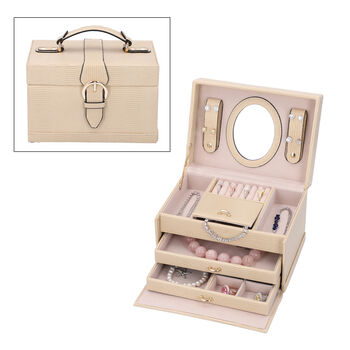 3-lagiger Schmuckkasten mit Schlangenhautmuster und Griff, Gr&ouml;&szlig;e 22x16x14 cm, Cr&egrave;me