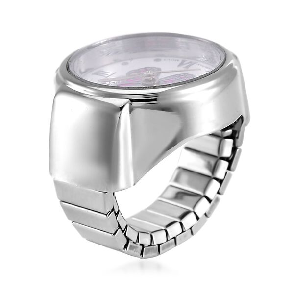 Neueinf&uuml;hrung - STRADA Japanisches Uhrwerk, Wasserdicht Rosa Schmetterlingsmuster Biegsame Fingeruhr aus reinem 316L Edelstahl image number 2