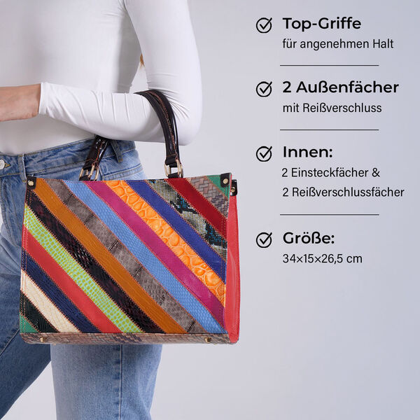 Chaos by Elsie Echteder Crossbody Tasche mit RFID und Mini-Blitzlampe, Multicolor Gepr&auml;gtes Krokodil-Muster in Gl&auml;nzenden Streifen, 34x15x26,5cm image number 4