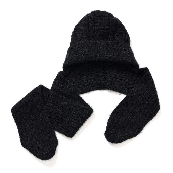 2-in-1 M&uuml;tzen- und Schalset, Winddicht und W&auml;rmend, Schwarz