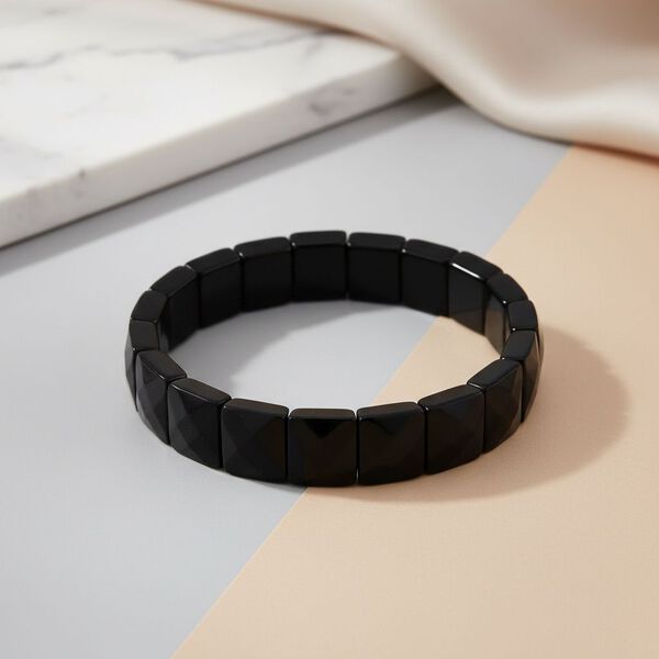 Schwarzer Glasachat Armband Flexibles (ca. 17-18.5 cm) ca. 120,00 ct. image number 1