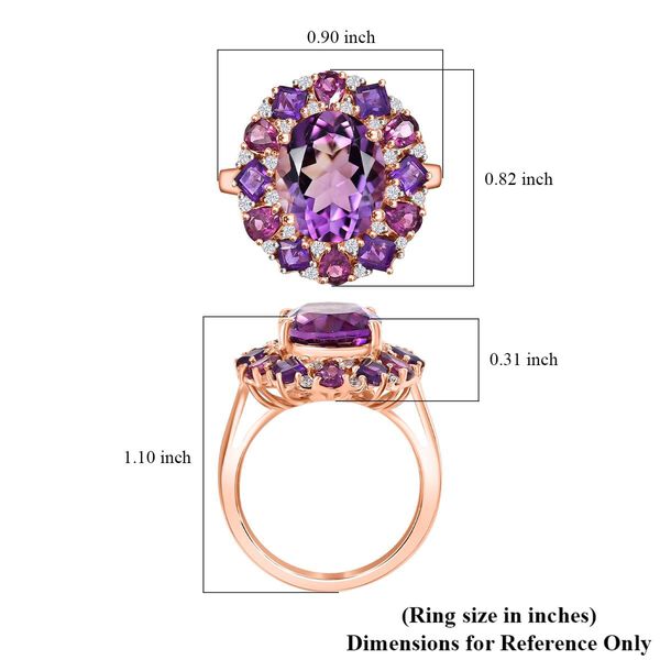 AAA Rose De France Amethyst, AA afrikanischer Amethyst, Rhodolith Granat und Zirkon Ring - 7,69 ct. image number 5