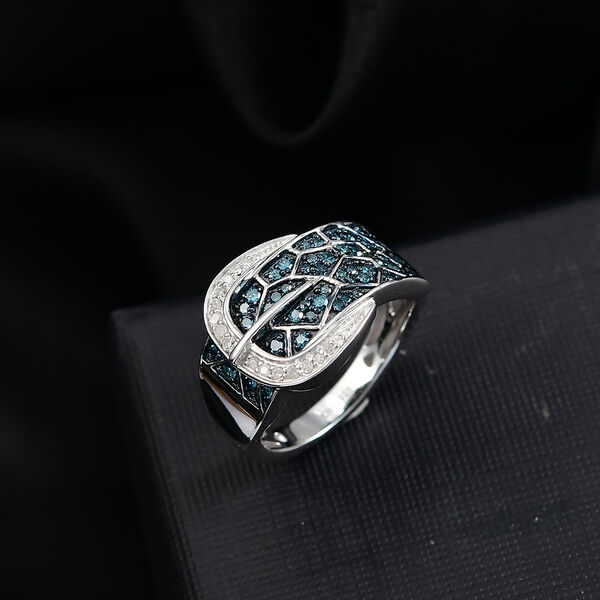 D'Joy Blauer Diamant, Wei&szlig;er Diamant Ring 925 Silber rhodiniert (Gr&ouml;&szlig;e 21.00) ca. 0.50 ct image number 2