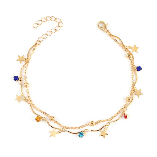 Mehrfarbiger Kristall, Weißer Kristall Schmuckset Eisen emailliert, Eisen Std Gelb image number 4