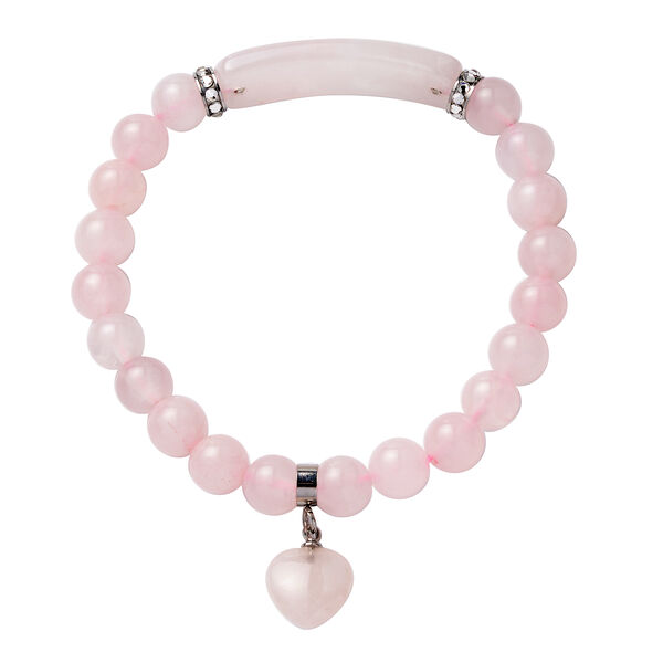Rosenquarz und Kristall-Armband, 18 cm, Edelstahl ca. 87,01 ct