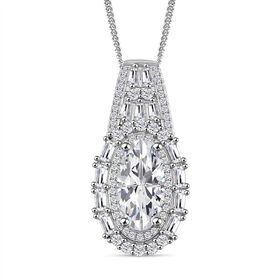 Moissanit Anhänger mit Kette, 925 Silber platiniert, 925 Silber rhodiniert ca. 3.94 ct