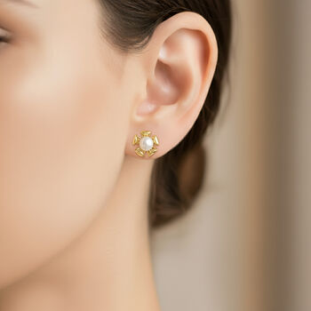 2er Set - Wei&szlig;e S&uuml;&szlig;wasser Perle Ohrringe, Nickelfreies Messing, Goldfarben, Silberfarben