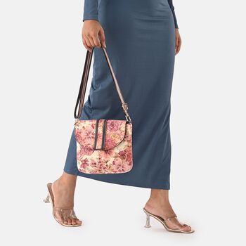 "double partioned printed sling bag 9x8"" 23x20 cms Peach"