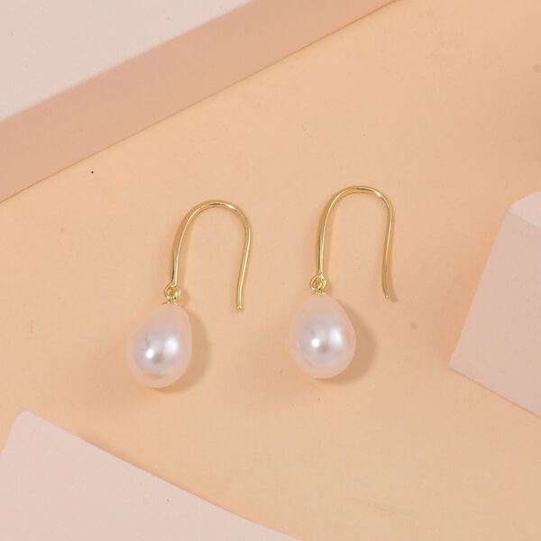 Weiße Muschelkernperle Ohrringe, 925 Silber vergoldet - 8 ct. image number 2