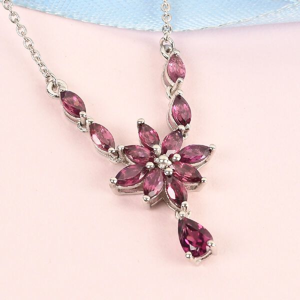 Rhodolith Granat Halskette 45 cm lange platiniert ca. 2,21 ct image number 2