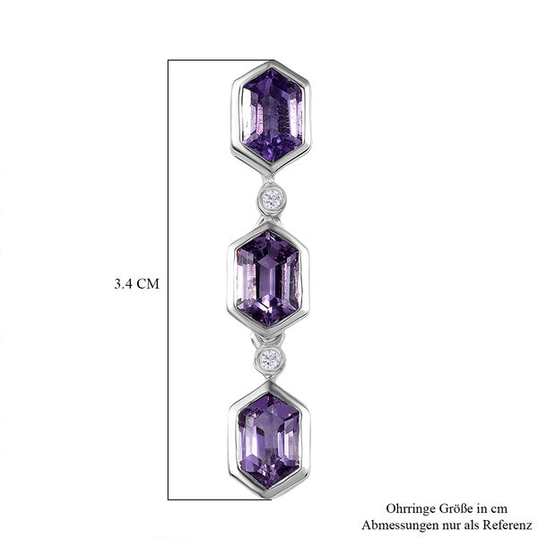 AA Rose De France Amethyst, Wei&szlig;er Zirkon Ohrringe 925 Silber platiniert ca. 3,63 ct. image number 6