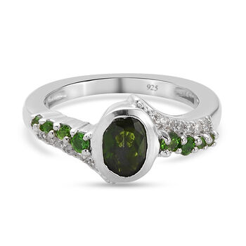 Nat&uuml;rlicher Chromdiopsid und ZirkonRing 925 Silber platiniert (Gr&ouml;&szlig;e 16.00) ca. 1,18 ct