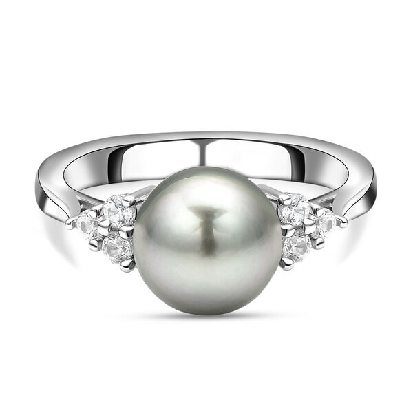 Tahiti-Zuchtperlen und Zirkon-Ring - 0,30 ct. image number 0