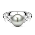 Tahiti-Zuchtperlen und weißer Zirkon-Ring, (9-10 mm), 925 Silber rhodiniert (Größe 16.00) ca. 0,30 ct
