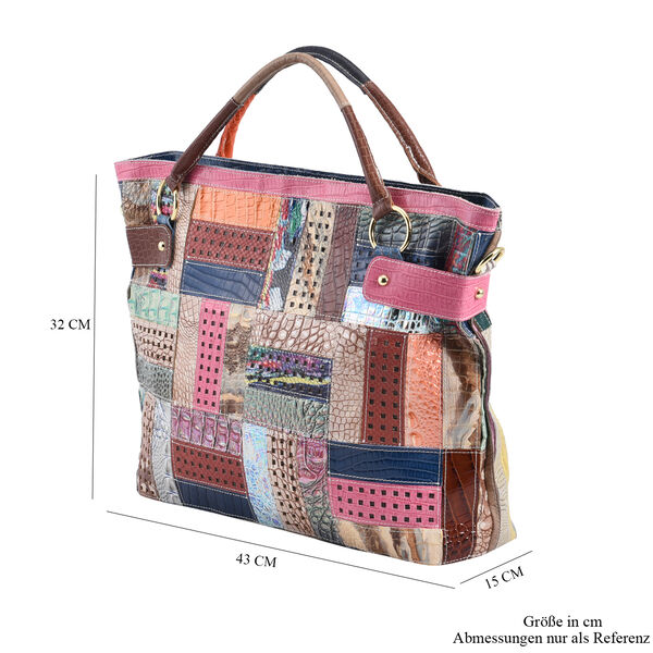 Chaos by Elsie: Patchwork Schultertasche aus 100% echtem Leder mit RFID Schutz, Gr&ouml;&szlig;e 43x15x32 cm, Rosa image number 7
