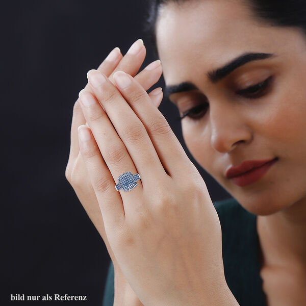 Blauer Diamant Ring 925 Silber platiniert (Größe 18.00) ca. 1.00 ct image number 1