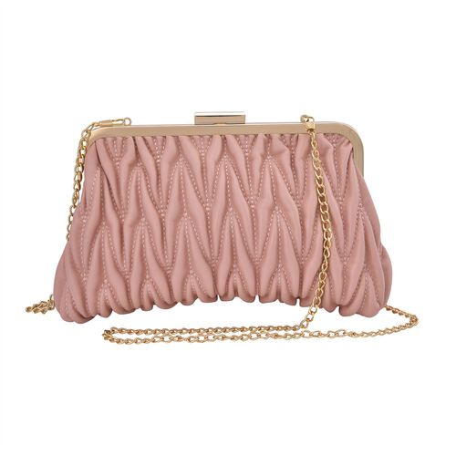Clutch mit Metallschulterriemen in Stepp-Optik, Nude image number 0