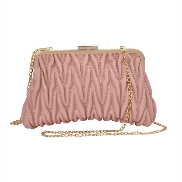 Clutch mit Metallschulterriemen in Stepp-Optik, Nude