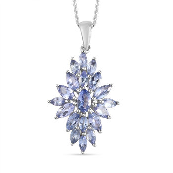 Tansanit Anh&auml;nger mit Silberkette 50 cm 925 Silber platiniert ca. 2,27 ct