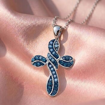 D'Joy Blauer Diamant Schmuckset ca. 50 cm 925 Silber Rhodiniert ca. 0,26 ct.