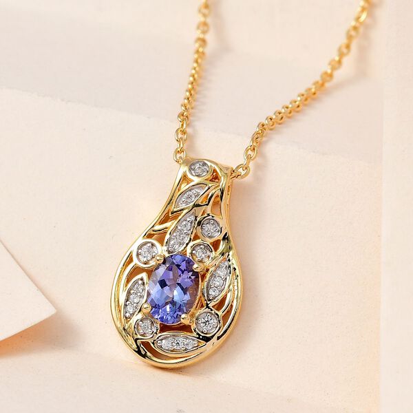 Tansanit und Zirkon Anh&auml;nger mit 50cm Kette - 0,91 ct. image number 2