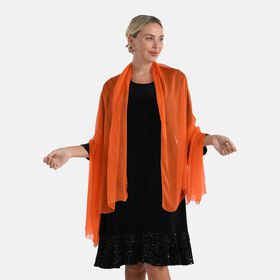 LA MAREY 2er-Set 110x180cm Seidenschal aus 100% Maulbeerseide mit Ohrringen, Orange & rot