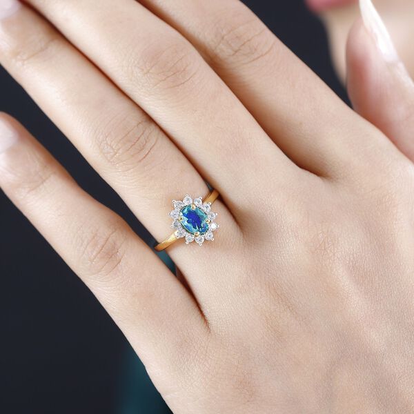 Pfau Quarz Triplette, Wei&szlig;er Zirkon Ring 925 Silber vergoldet (Gr&ouml;&szlig;e 16.00) ca. 1,45 ct image number 3