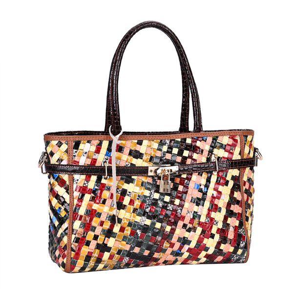 Chaos by Elsie -  Echtleder Handtasche mit RFID-Schutz, Gewebtes Muster in Multicolor, 34x14x25cm image number 7