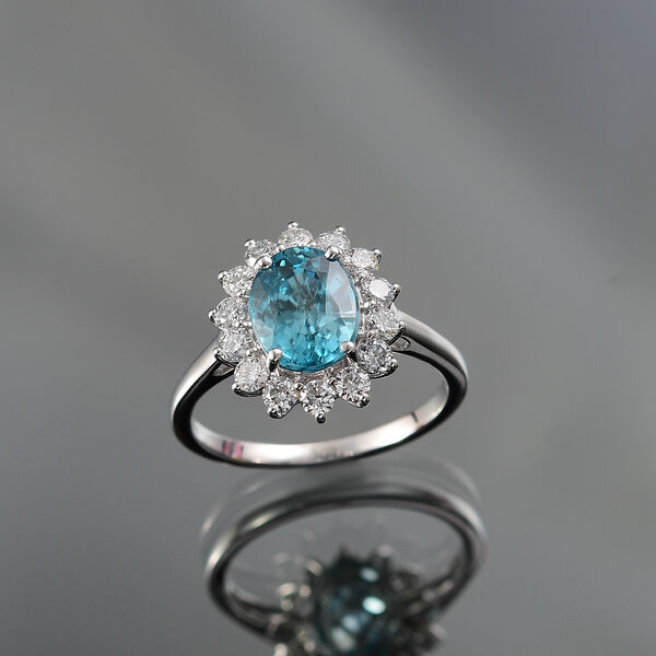 LUXURIANT AAA Ratnakiri blauer Zirkon und VS Labor Diamant Ring in 585 Wei&szlig;gold - 5,27 ct. image number 2
