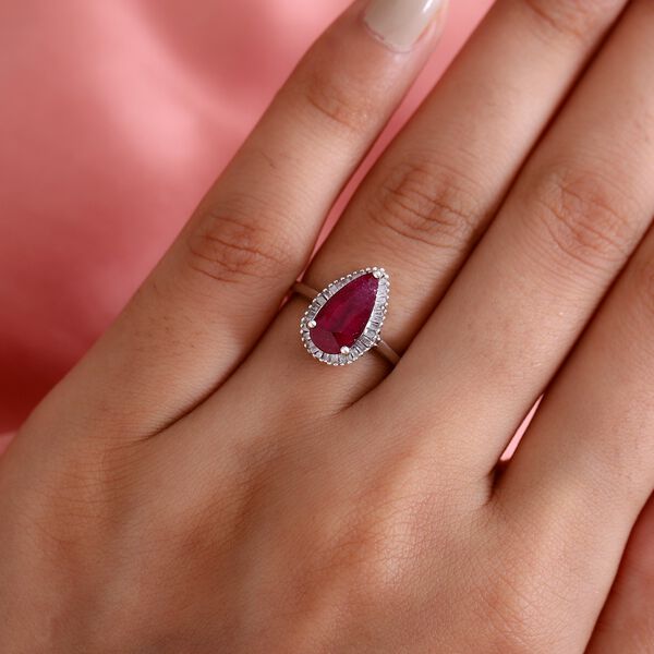 Afrikanischer Rubin und Diamant Halo Ring 925 Silber Platin-Überzug image number 3