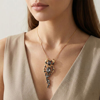 Schwarzer und grauer Kristall Anh&auml;nger mit Kette ca. 63.5 cm + 5 cm Extender, Legierung Gelb