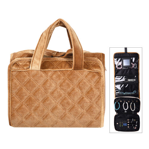 Reisetasche für Kosmetik und Schmuck mit abnehmbarem Schmuckfach, gefaltet 25x20x4cm, ungefaltet 25x78x4cm, goldfarben image number 0