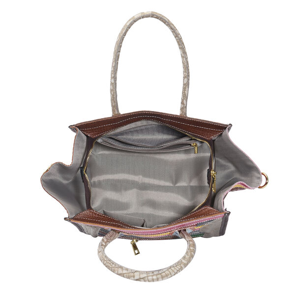 CHAOS BY ELSIE - Schultertasche aus 100% echtem Leder mit RFID Schutz und abnehmbarem Riemen, Krokodil Muster, Größe 28x18x30 cm, Taupe image number 6